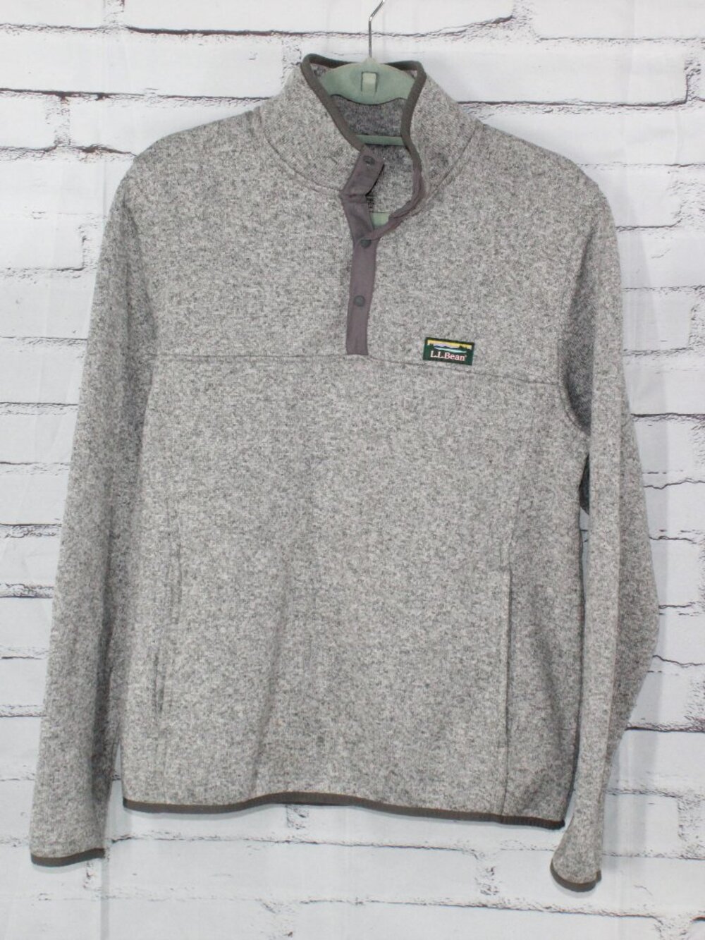 LL Bean Gray Fitted Quarter Snap T Slightly Fitted Fleece Pullover Sweater M Reg
